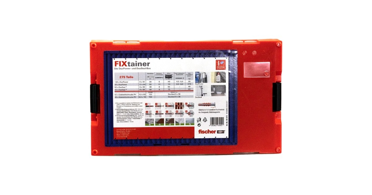 fischer FixTainer - DUOPOWER & DUOSEAL + Schrauben, Dübel(hellgrau/rot, 275-teilig)
