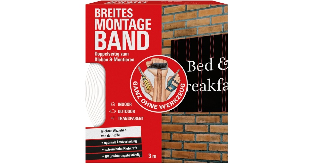 fischer GOW Montageband breit, 3m x 38mm, Klebeband(transparent)
