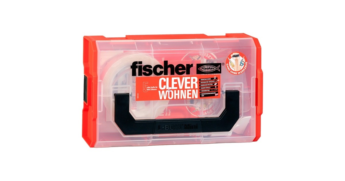 fischer GOW Starter Kit, Spachtelmasse(Box mit 5 Produktlösungen zum cleveren Reparieren & Aufhängen)