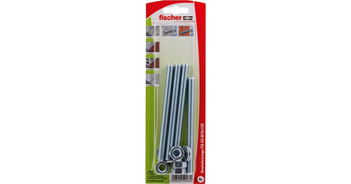 fischer Gewindeanker FIS GS M10x120 K, Schraube(silber, 4 Stück, für Injektionssystem FIS)
