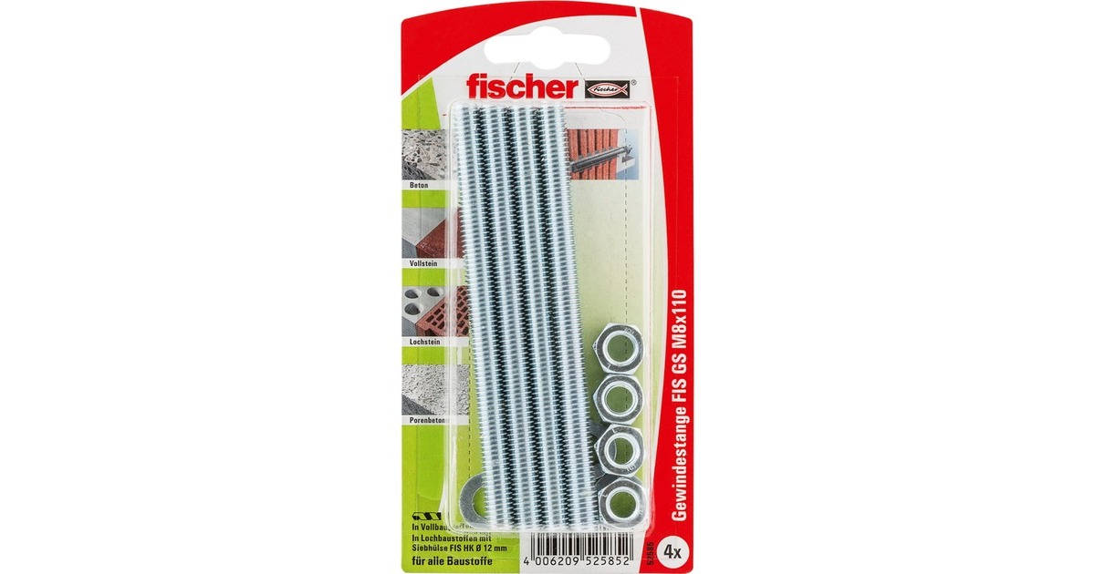 fischer Gewindeanker FIS GS M8x110 K, Schraube(silber, 4 Stück, für Injektionssystem FIS)