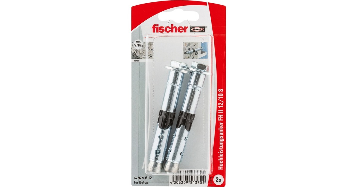fischer Hochleistungsanker FH II 12/10 S, Dübel(silber, 2 Stück, galvanisch verzinkt)