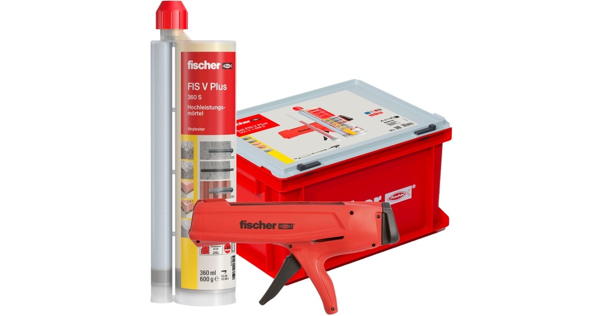 fischer Hochleistungsmörtel FIS V Plus 360 S / DMS HWK G(grau, 360ml, 12 Kartuschen + Pistole, Koffer)