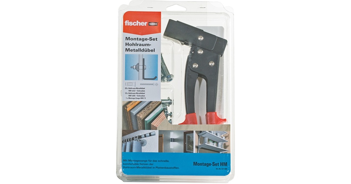 fischer Hohlraumbefestigung HM Set + Zange HM Z3, Dübel(silber, 61-teilig, mit Montagezange HM Z3)