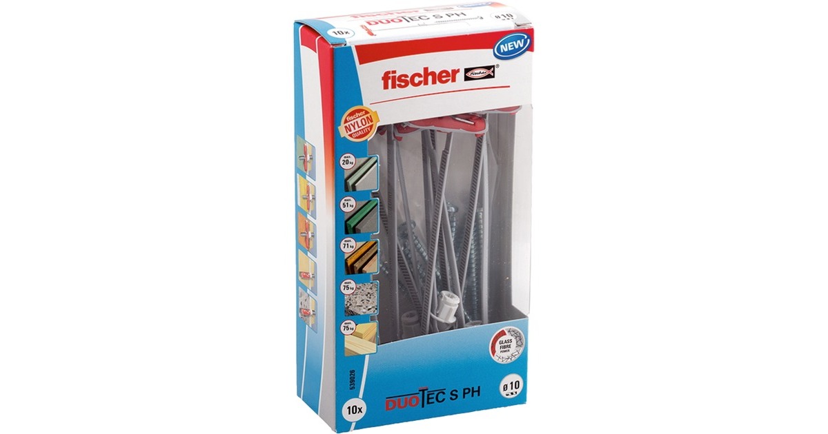 fischer Kippdübel DUOTEC 10 S PH LD(hellgrau/rot, 10 Stück, mit Schraube)