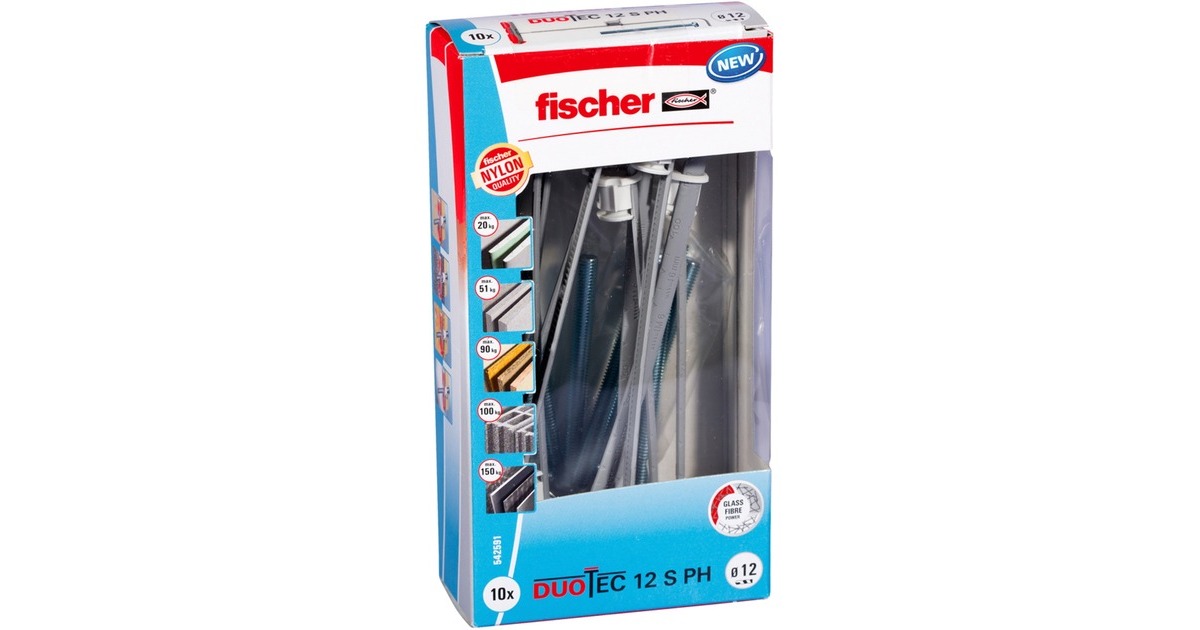 fischer Kippdübel DUOTEC 12 S PH M LD(hellgrau/rot, 10 Stück, mit Schraube)