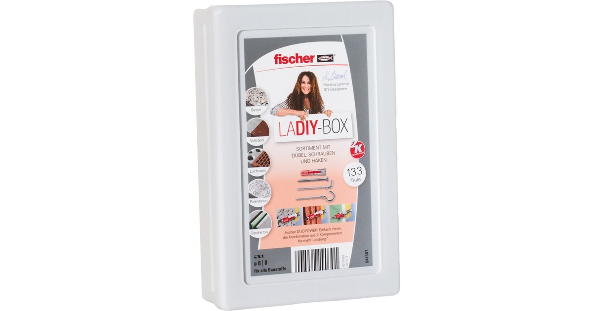 fischer LaDIY-Box (DE), Dübel(hellgrau/rot, 133-teilig, mit Schrauben und Haken)