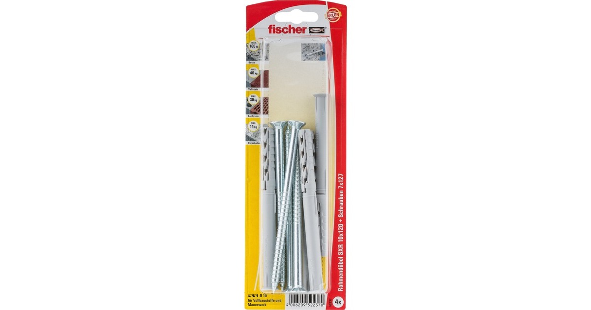 fischer Langschaftdübel SXRL 10x120 T(hellgrau, 4 Stück, mit Schraube)