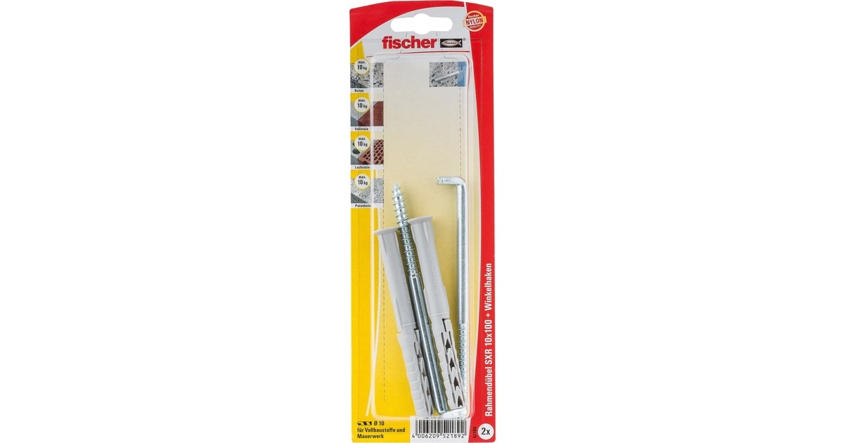 fischer Langschaftdübel SXR 10x100 WH K(grau, 2 Stück, mit Winkelhaken)