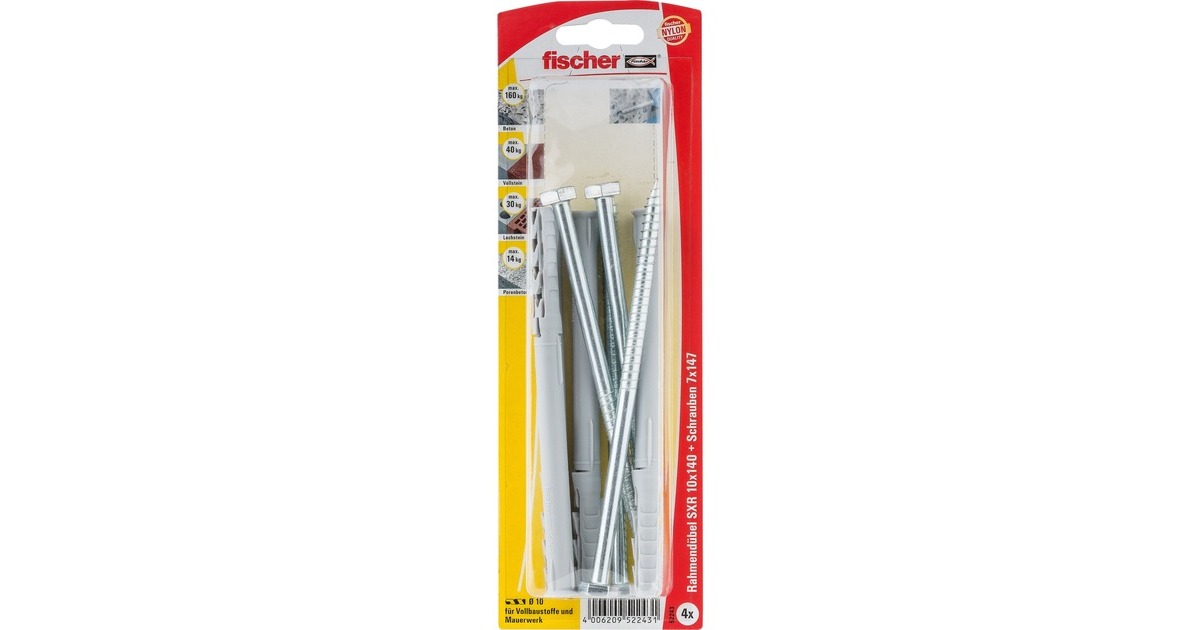 fischer Langschaftdübel SXR 10x140 SS K(hellgrau, 4 Stück, mit Schraube)