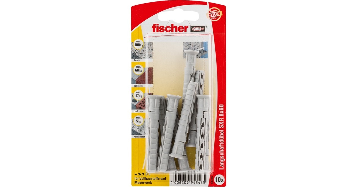 fischer Langschaftdübel SXR 8x60(hellgrau, 10 Stück)