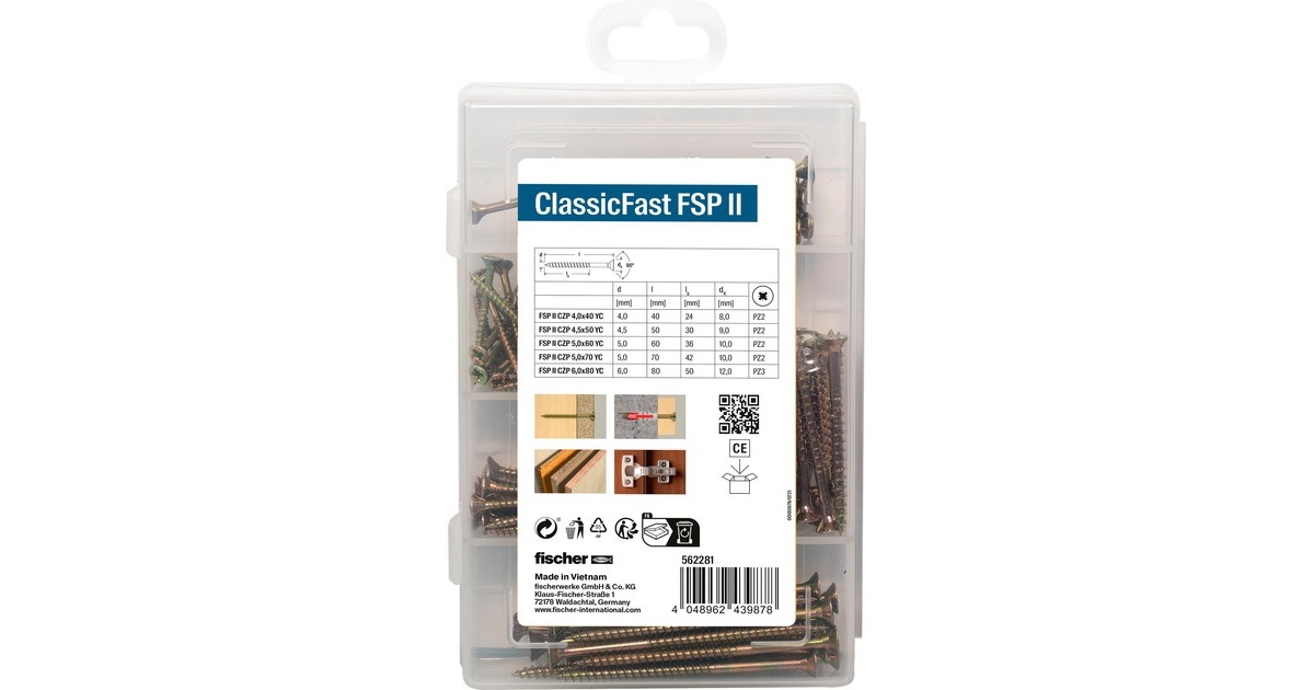 fischer Meister-Box ClassicFast SK TG PZ, 4,0 - 6,0mm, Schrauben-Set(110-teilig, mit Teilgewinde)