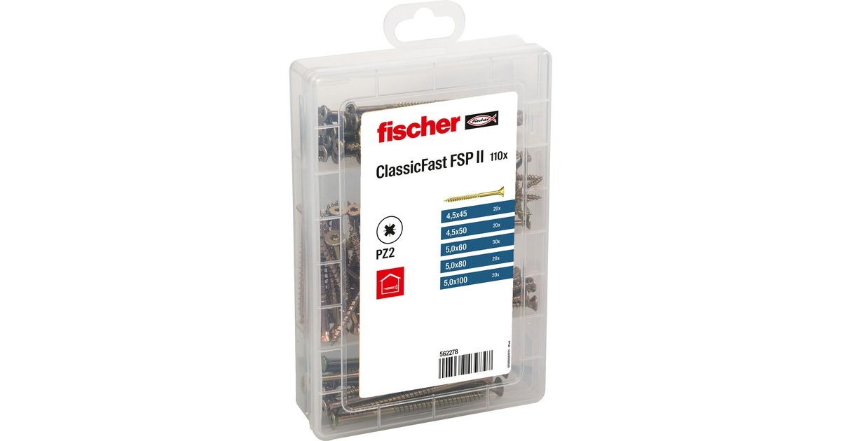 fischer Meister-Box ClassicFast SK TG PZ, 4,5 - 5,0mm, Schrauben-Set(110-teilig, mit Teilgewinde)