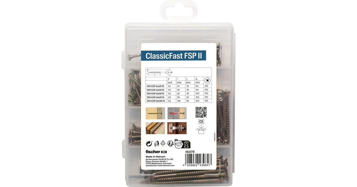 fischer Meister-Box ClassicFast SK TG PZ, 4,5 - 5,0mm, Schrauben-Set(110-teilig, mit Teilgewinde)