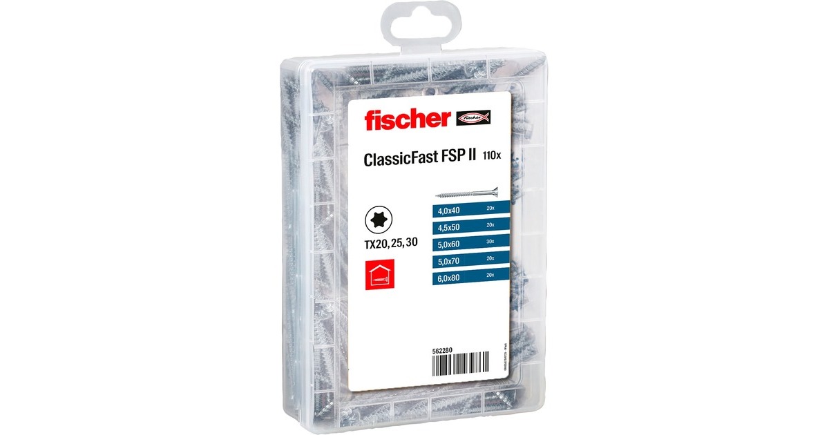 fischer Meister-Box ClassicFast SK TG TX, 4,0 - 6,0mm, Schrauben-Set(110-teilig, mit Teilgewinde)