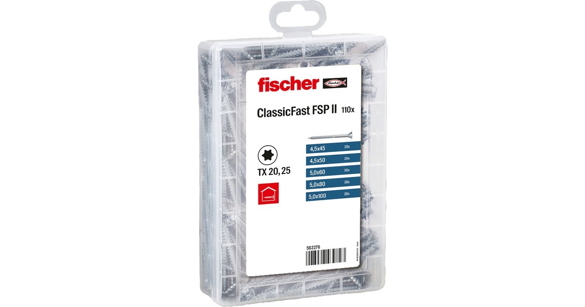fischer Meister-Box ClassicFast SK TG TX, 4,5 - 5,0mm, Schrauben-Set(110-teilig, mit Teilgewinde)