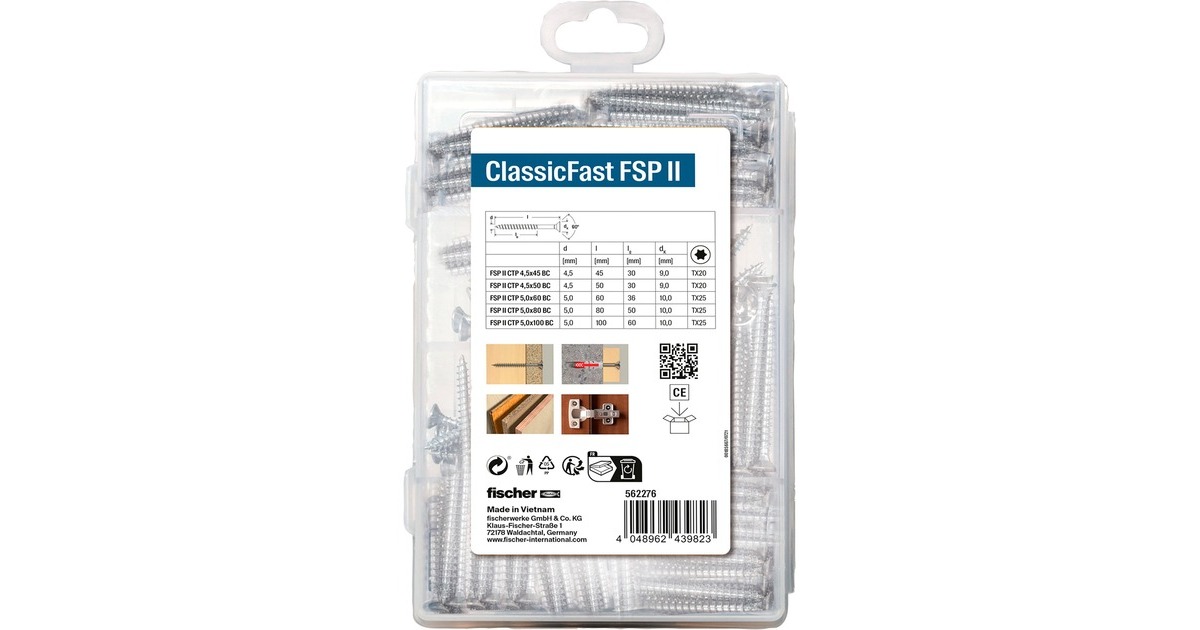 fischer Meister-Box ClassicFast SK TG TX, 4,5 - 5,0mm, Schrauben-Set(110-teilig, mit Teilgewinde)