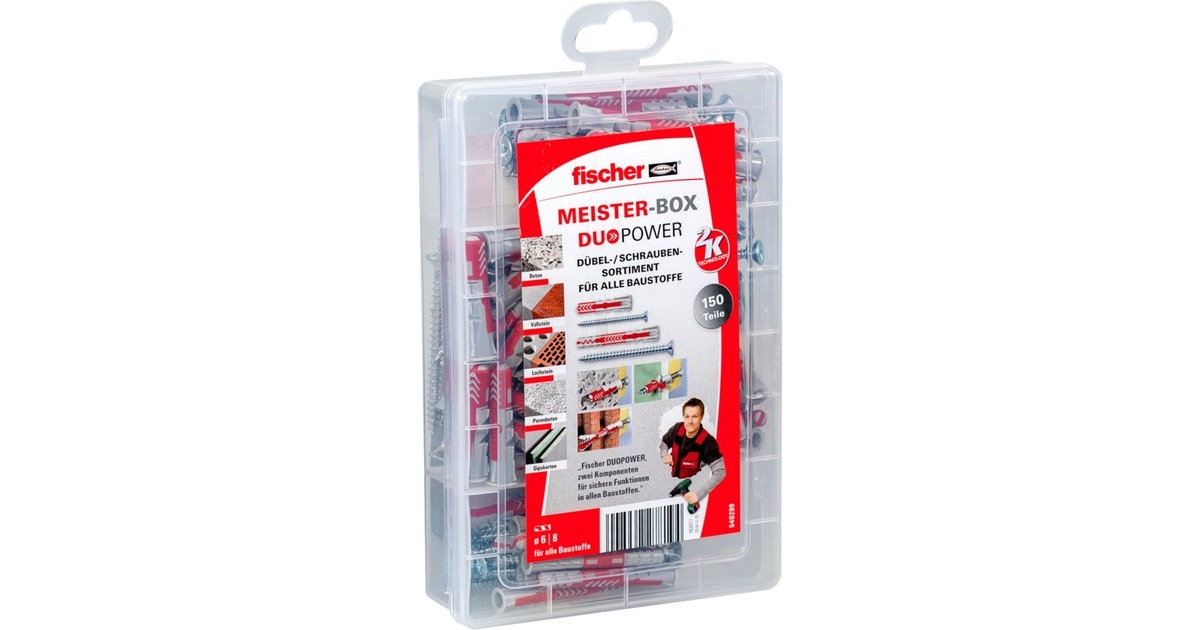 fischer Meister-Box DUOPOWER kurz / lang + Schraube, Dübel(hellgrau/rot, 150-teilig, mit Schrauben)