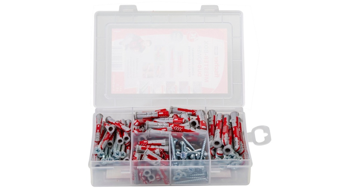 fischer Meister-Box DUOPOWER kurz / lang + Schraube, Dübel(hellgrau/rot, 150-teilig, mit Schrauben)