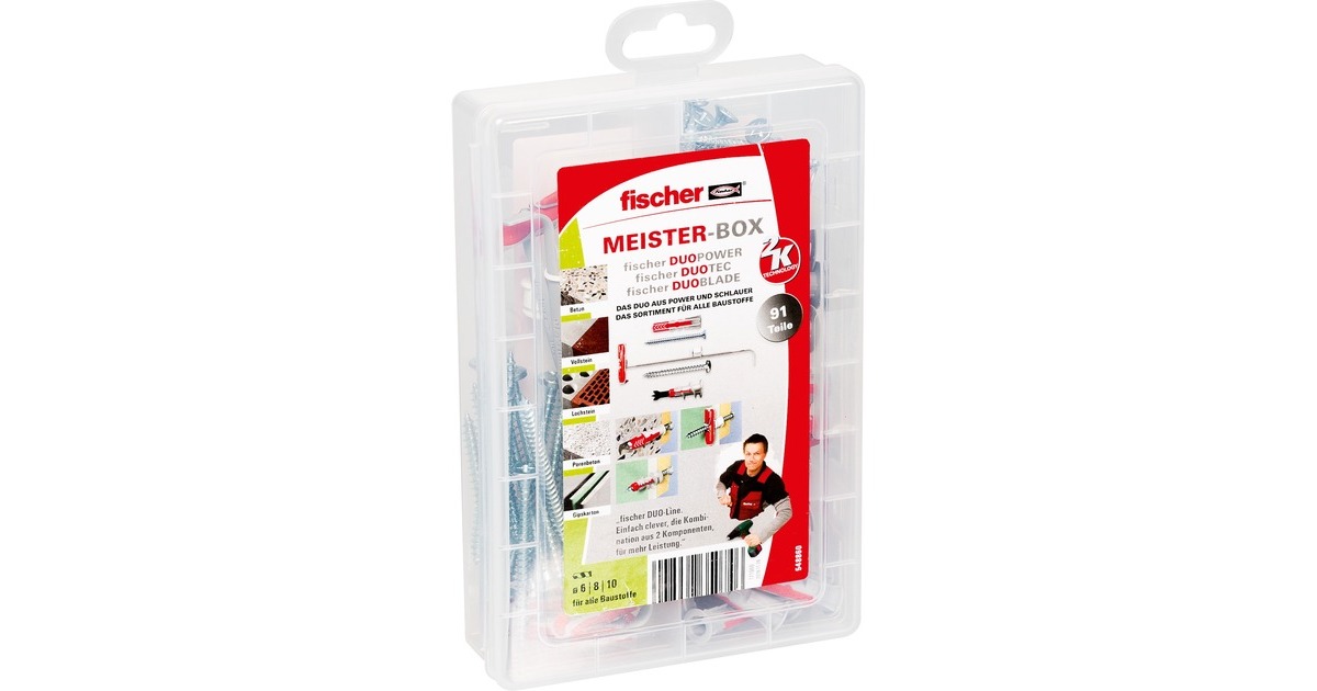 fischer Meister-Box DuoLine, Dübel(hellgrau/rot, mit Schrauben, 91-teilig)
