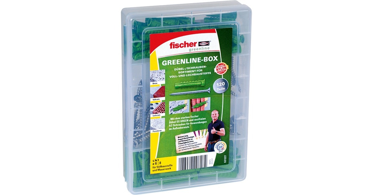 fischer Meister-Box greenline SX S + A2, Dübel(grün, 120-teilig, mit Schrauben)