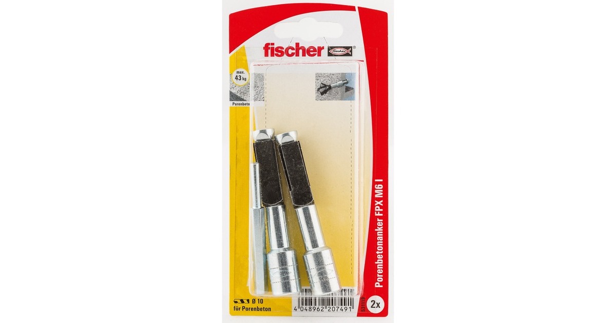 fischer Porenbetonanker FPX-I M10 K, Dübel(silber/schwarz, 2 Stück)