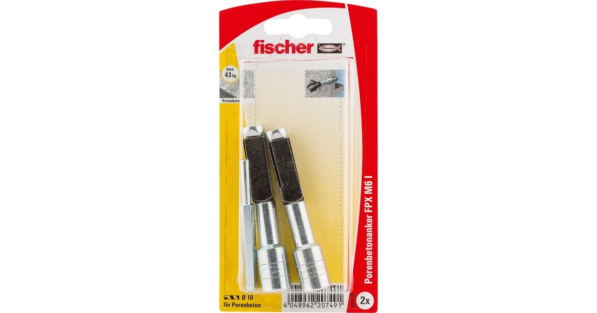 fischer Porenbetonanker FPX - I M6, Dübel(silber/schwarz, 2 Stück)