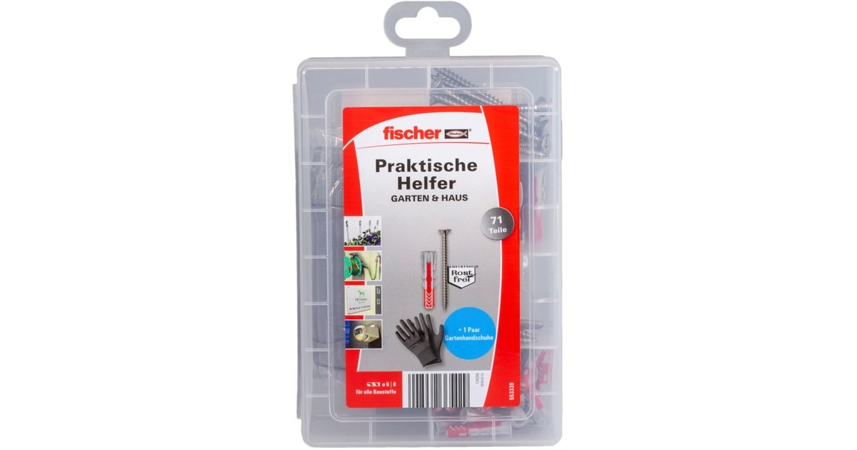 fischer Praktische Helfer Garten & Haus, Dübel(hellgrau/rot, 71-teilig)