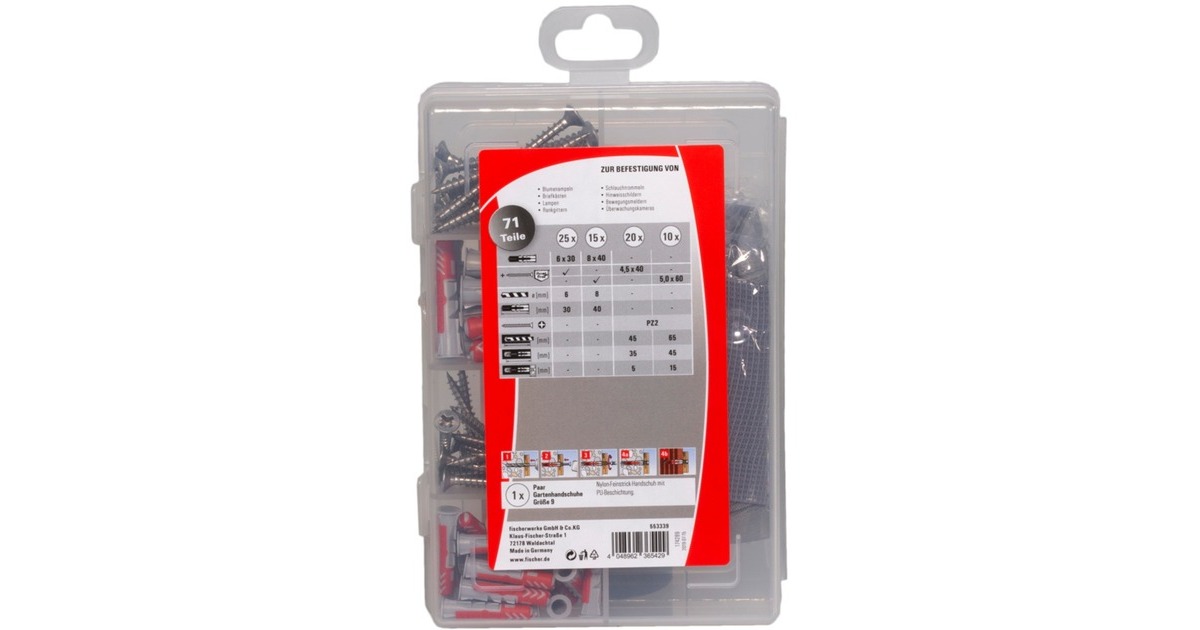 fischer Praktische Helfer Garten & Haus, Dübel(hellgrau/rot, 71-teilig)