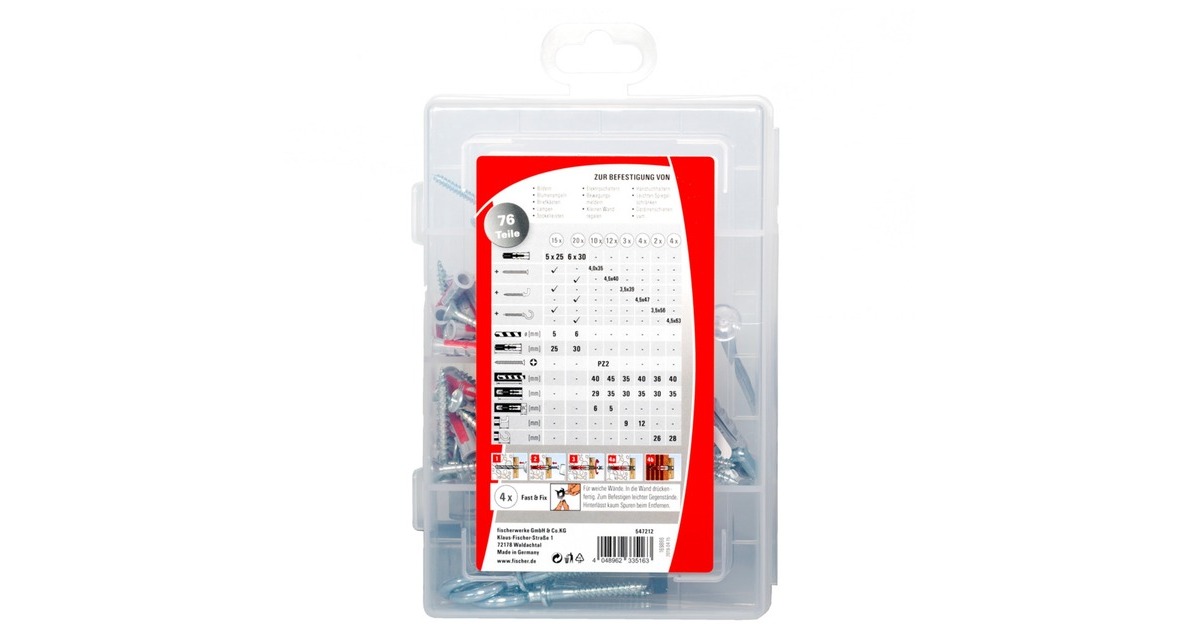 fischer Praktische Helfer, Umziehen & Einziehen, Dübel(hellgrau/rot, 76-teilig)