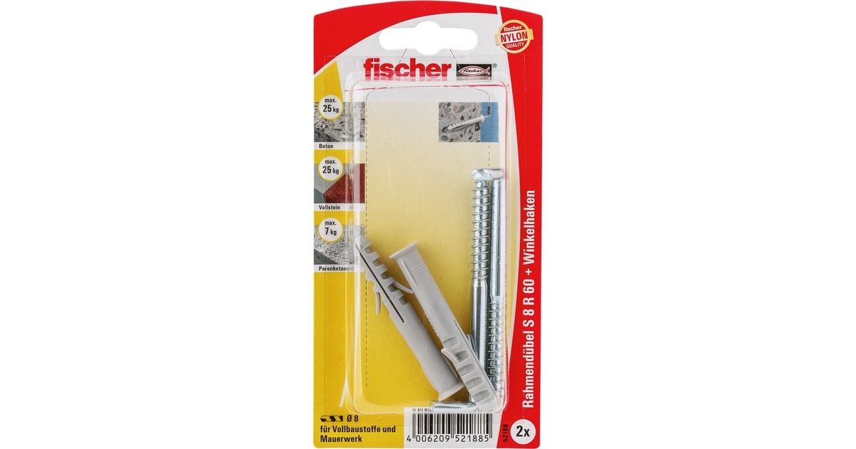fischer Rahmendübel S 8 RW K(grau, 2 Stück, mit Winkelhaken)