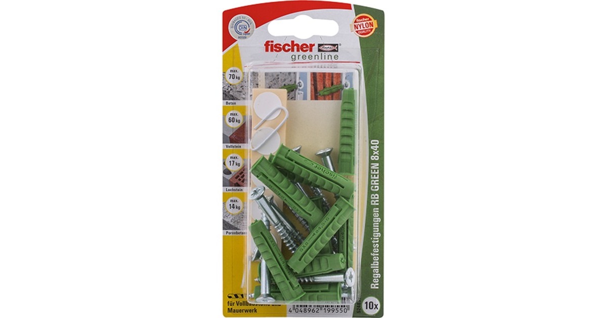 fischer Regalbefestigung RB GREEN 8x40 K, Dübel(grün, 10 Stück, mit Schraube)