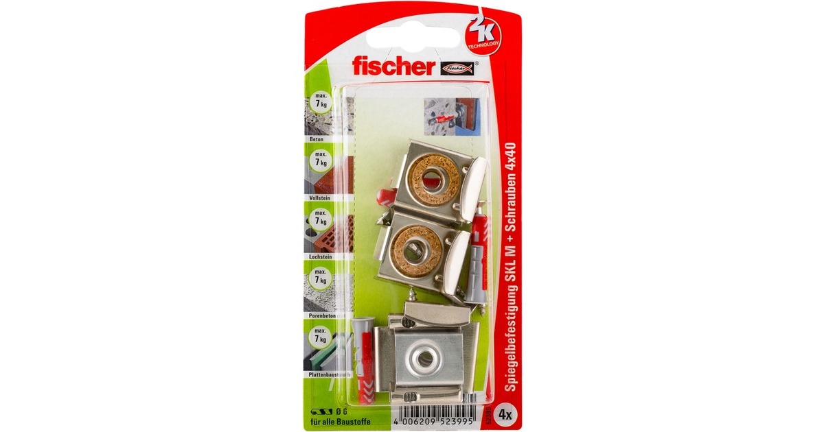 fischer Spiegelbefestigung SKL M K, Dübel(hellgrau/rot, 4 Stück)