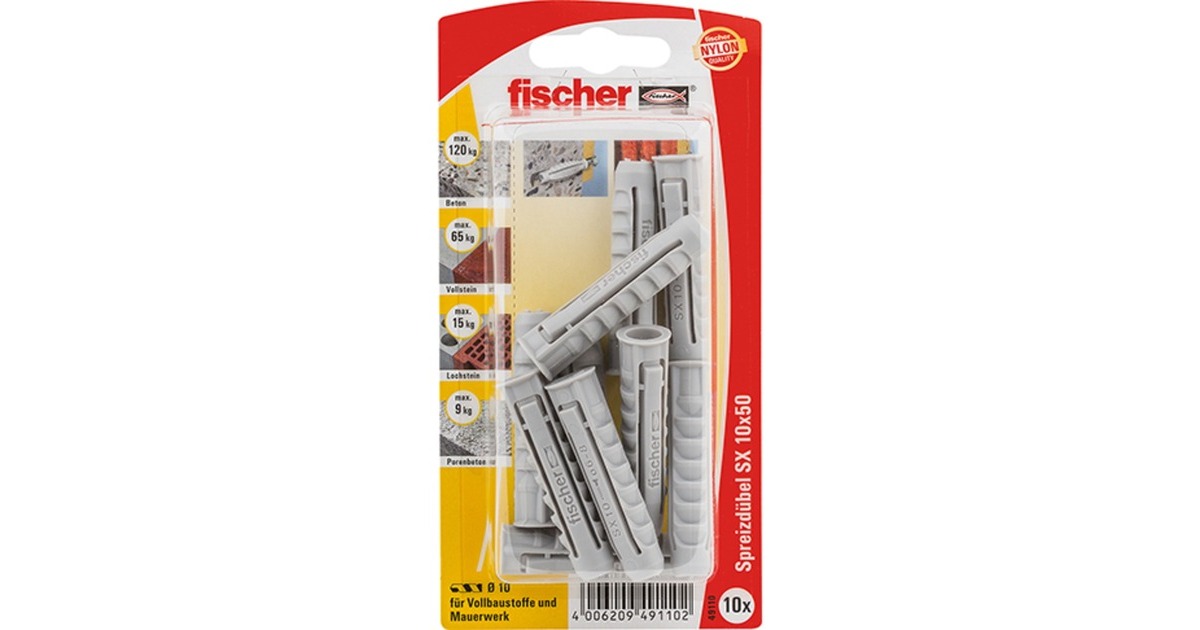 fischer Spreizdübel SX 10x50 K(hellgrau, 10 Stück)