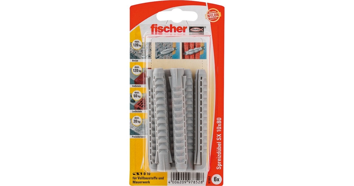 fischer Spreizdübel SX 10x80 K DE(hellgrau, 6 Stück)