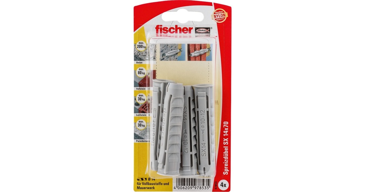 fischer Spreizdübel SX 14x70 K(hellgrau, 4 Stück)