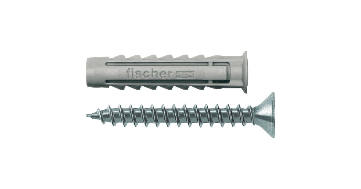 fischer Spreizdübel SX 5x25 S K(hellgrau, 20 Stück, mit Schraube)