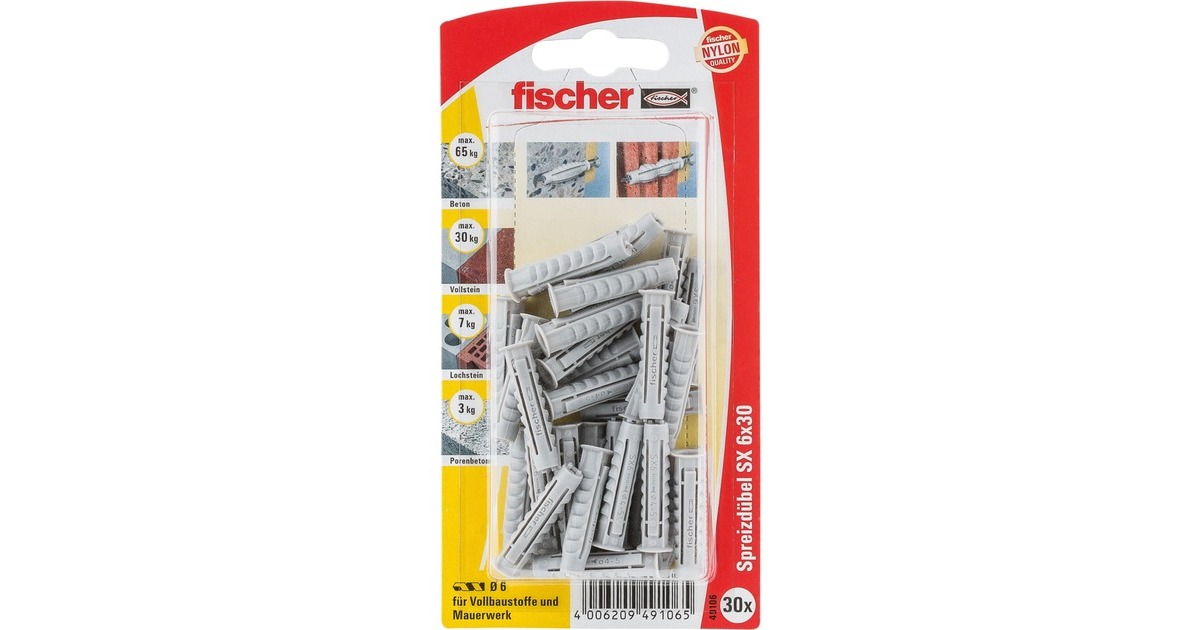 fischer Spreizdübel SX 6x30 K(hellgrau, 30 Stück)