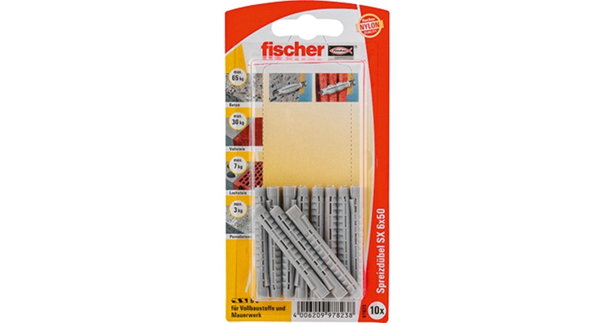 fischer Spreizdübel SX 6x50 K DE(hellgrau, 10 Stück)