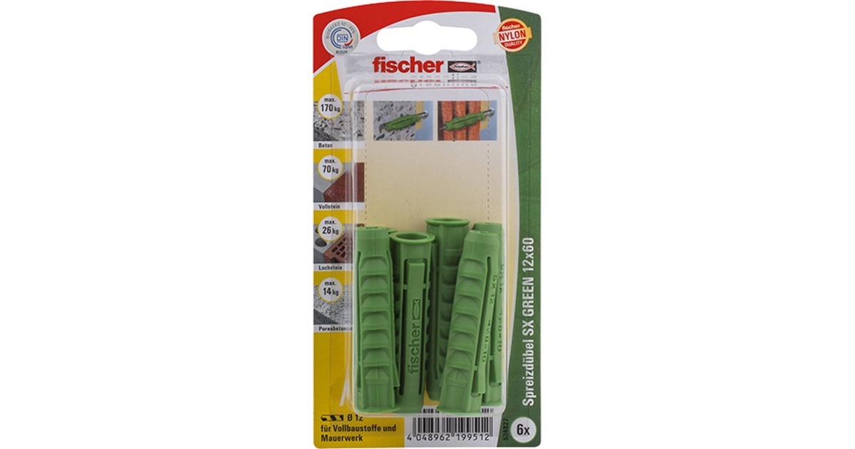fischer Spreizdübel SX GREEN 12x60 K(grün, 6 Stück)