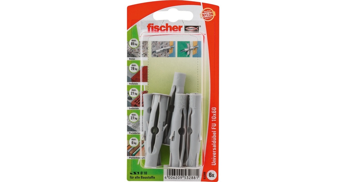 fischer Universaldübel FU 10x60 K(grau, 6 Stück)