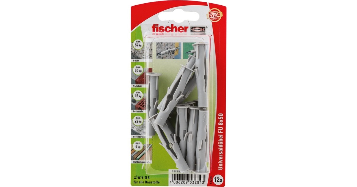 fischer Universaldübel FU 8x50 K(grau, 12 Stück)