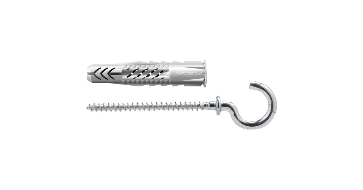 fischer Universaldübel UX 10x60 RH K(hellgrau, 2 Stück, mit Rundhaken)