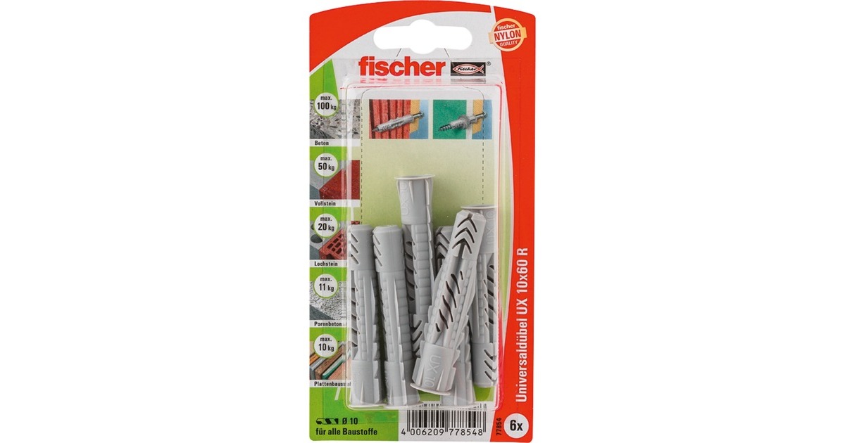 fischer Universaldübel UX 10x60 R K(hellgrau, 6 Stück)