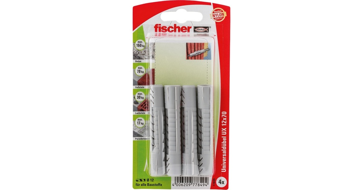 fischer Universaldübel UX 12x70 K(hellgrau, 4 Stück)