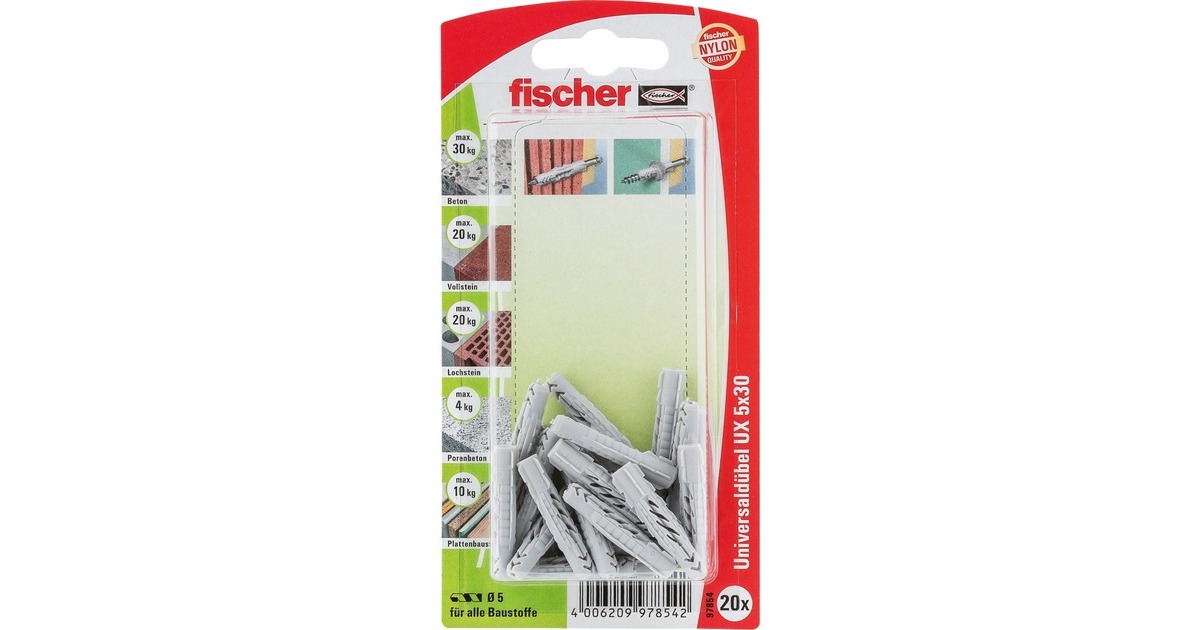 fischer Universaldübel UX 5x30 K(hellgrau, 20 Stück)