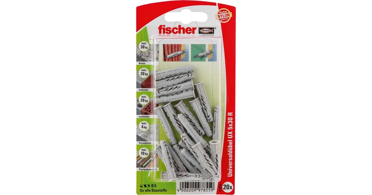 fischer Universaldübel UX 5x30 R K(hellgrau, 20 Stück)