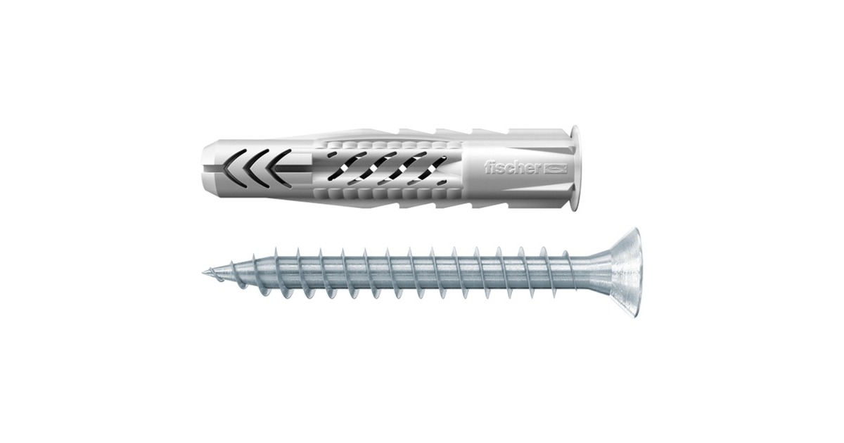 fischer Universaldübel UX 5x30 R S K(hellgrau, 10 Stück, mit Schraube)