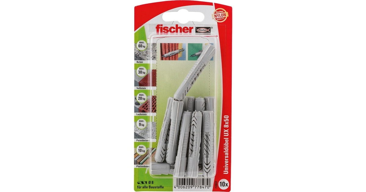 fischer Universaldübel UX 8x50 K(hellgrau, 10 Stück)