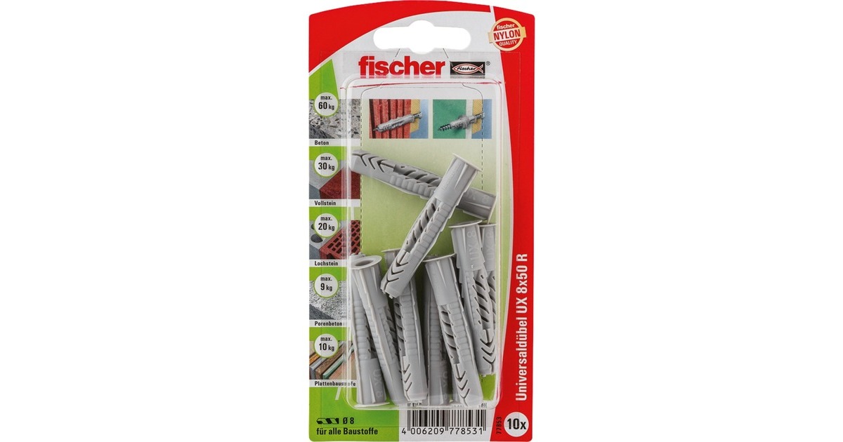 fischer Universaldübel UX 8x50 R(hellgrau, 10 Stück)